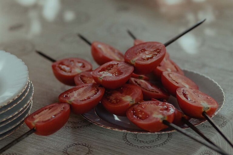 Zwiebel-Tomaten-Hähnchen-Spieße