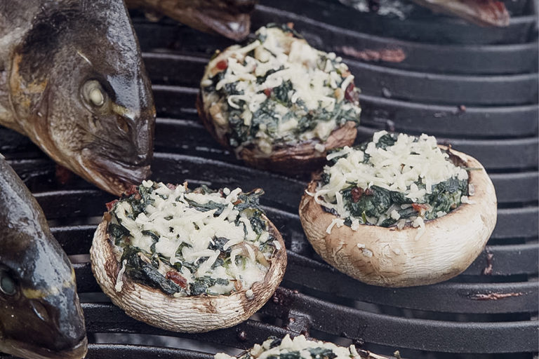 Dorade und Forelle mit gefüllten Champignons