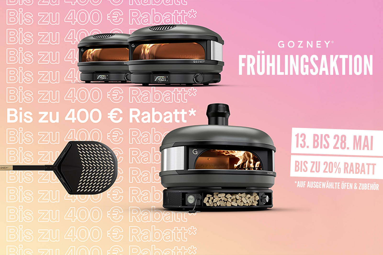 Gozney Frühlingskation: vom 13.-28.05.25 bis zu 20% Rabatt auf ausgewählte Pizzaöfen und Zubehör sichern