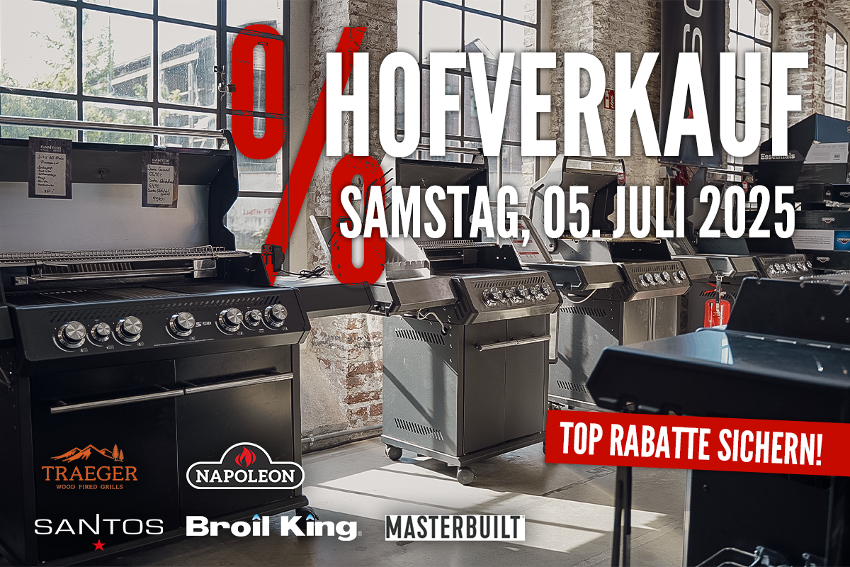 Nicht verpassen: Samstag, den 05.07.2025 von 10-17 Uhr – Hofverkauf bei SANTOS – Aussteller Schnäppchen von Napoleon, Broil King, SANTOS, Träger und Masterbuilt mit bis zu 65% Rabatt!