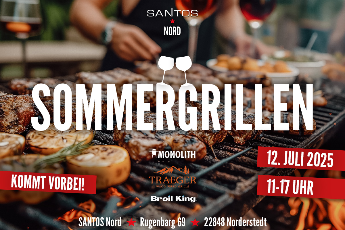 Wir feiern das SANTOS Nord Sommergrillen mit BBQ-Spezialitäten, Weinverkostungen und lokalen Anbietern vor Ort. Kommt vorbei am 12. Juli von 11 bis 17 Uhr.