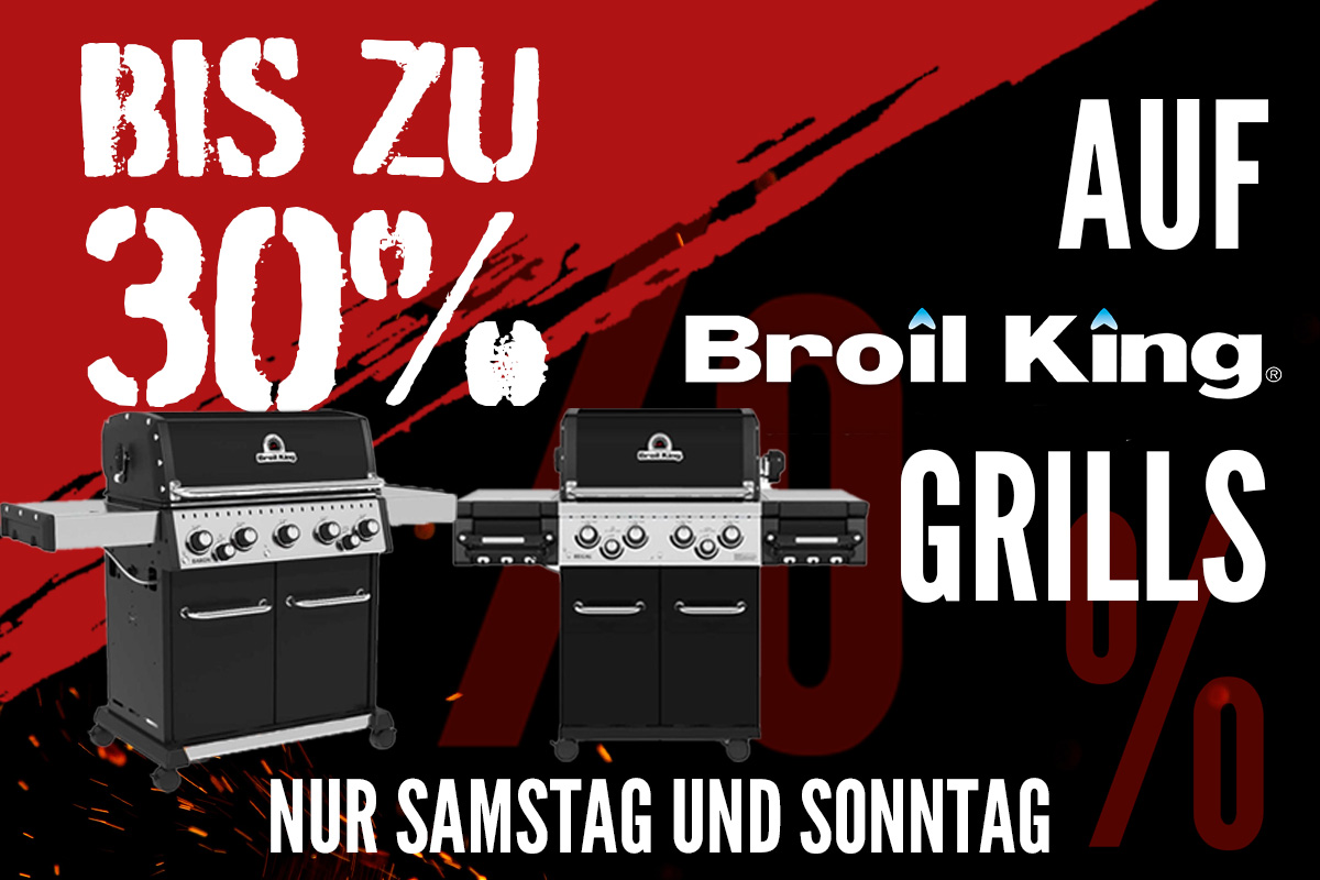 Nur am 14. und 15. Juni gibt’s bei SANTOS bis zu 30 % Rabatt auf alle Broil King Grills – ob Gasgrill, Einbaugrill oder Pelletgrill.