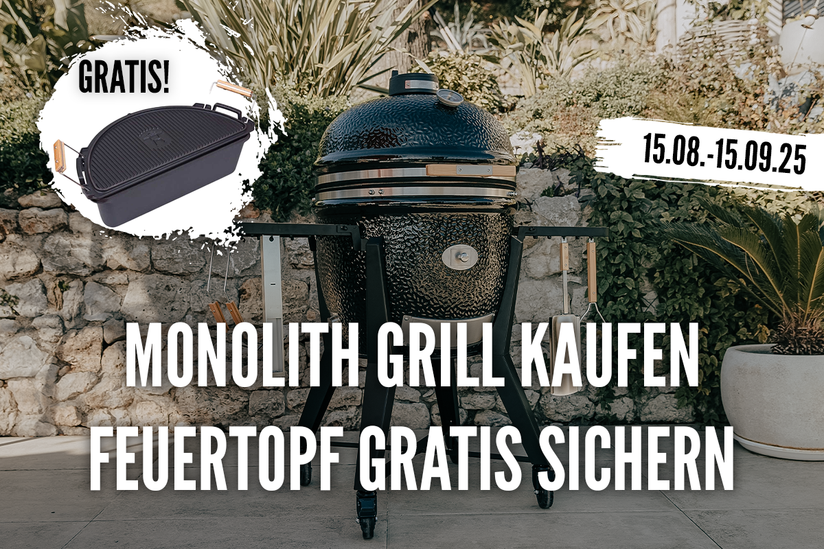 Vom 15. August bis 15. September 2025 beim Kauf eines Monolith Keramikgrills in der Größe .55 oder .66 gratis Feuertopf sichern!
