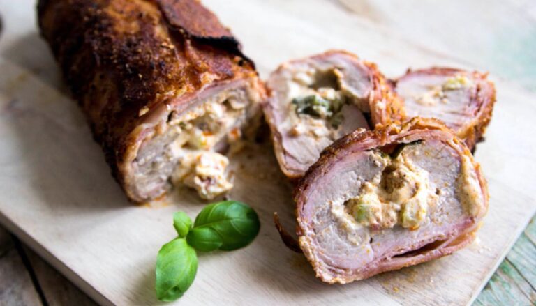 Gefüllte Schweinelende im Baconmantel