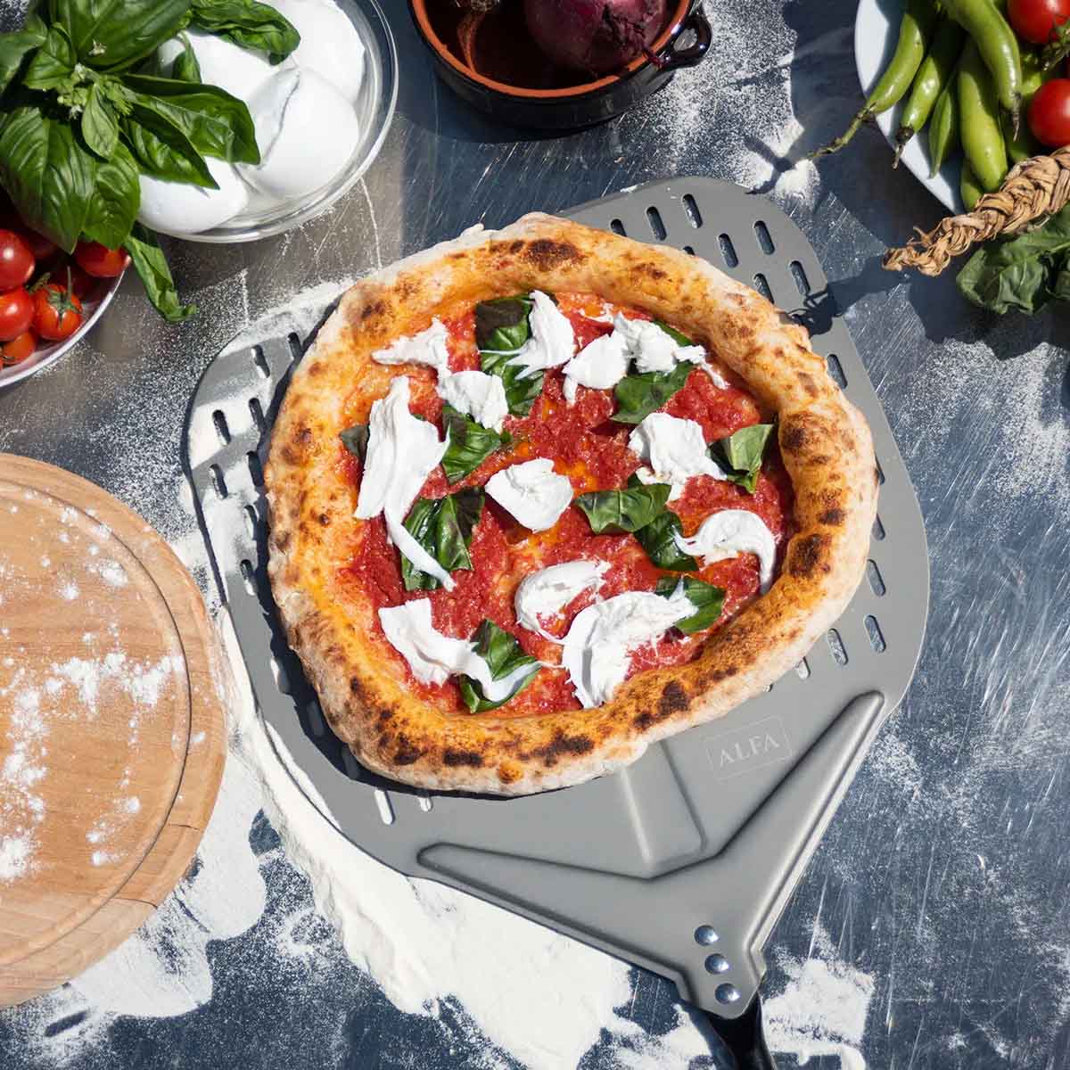 Alfa Forni Pizzaschaufel Set Large (Schaufel 35 cm + Wender + Bürste)