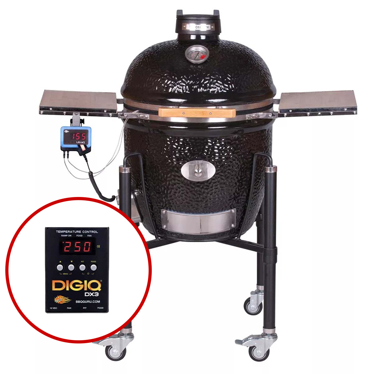 Monolith Classic BBQ Guru Pro 2.0 inkl. Gestell & Seitentische, Schwarz + DigiQ DX3
