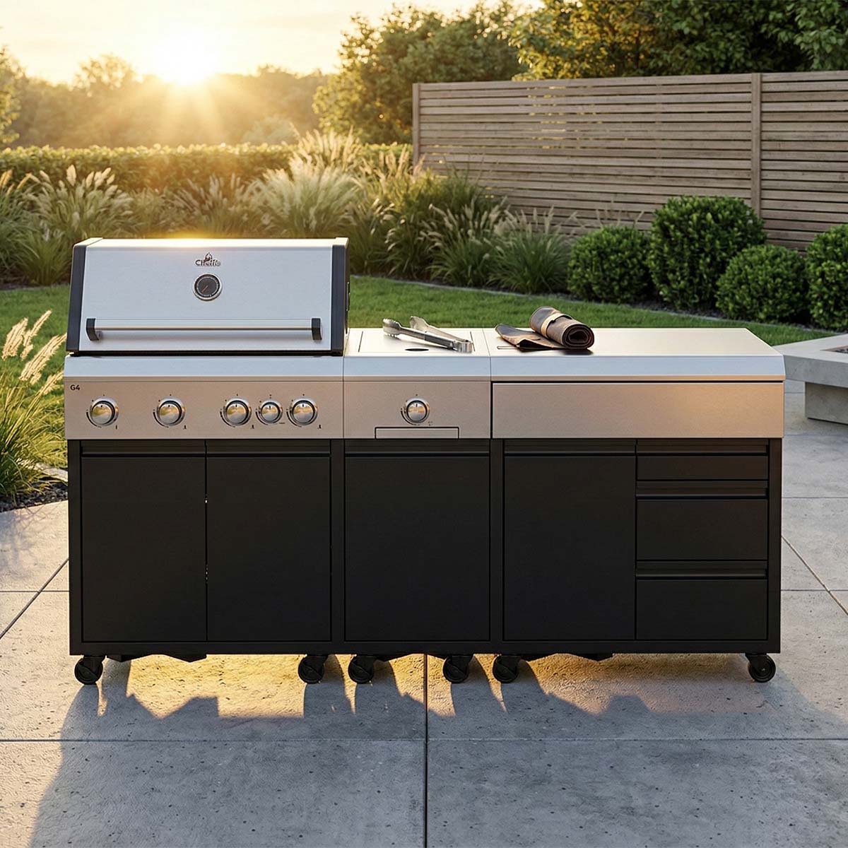 Cheffe Outdoorküche XL200 | G4 Gasgrill | Kochfeld Einzelmodul | Stauraum Doppelmodul 