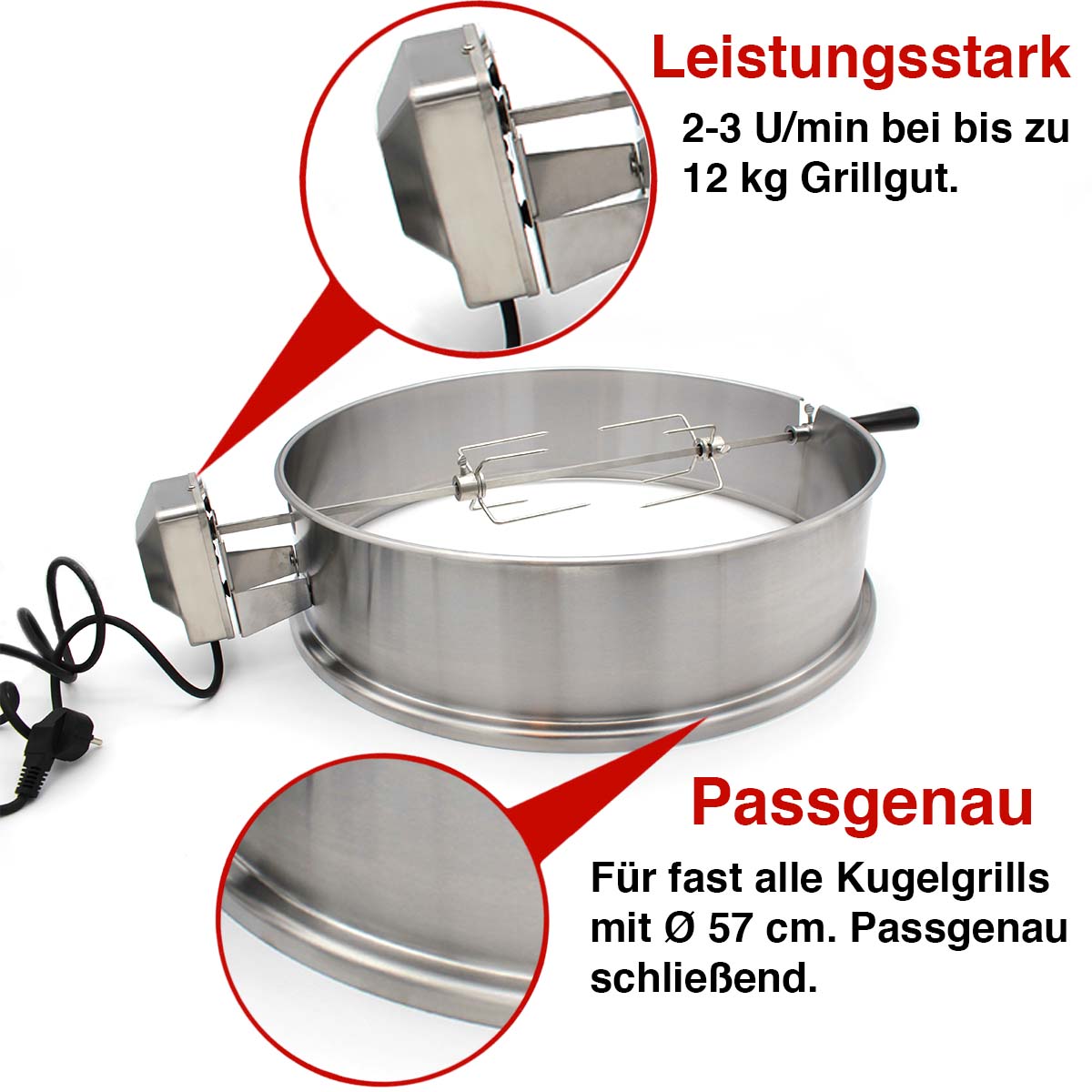 SANTOS Drehspieß Set für Kugelgrill (Ø 57 cm) Edelstahl SANTOS Drehspieß Set für Kugelgrill (Ø 57 cm) Edelstahl