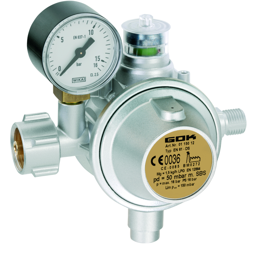 Gasregler Druckminderer mit Schlauchbruchsicherung 1,5 kg/h 50mbar UEDS SBS Man.