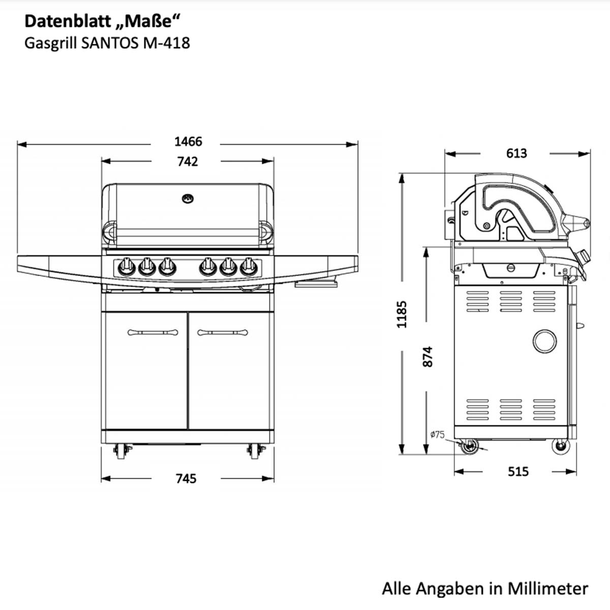 SANTOS M-418 mit Seiten- und Hinterbrenner inkl. Pizzaset SANTOS M-418 mit Seiten- und Hinterbrenner inkl. Pizzaset