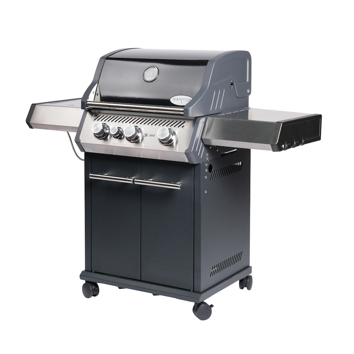 SANTOS Gasgrill S-301 mit Seitenkocher, Schwarz, Inkl. Rostheber SANTOS Gasgrill S-301 mit Seitenkocher, Schwarz, Inkl. Rostheber