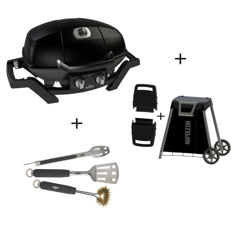 Napoleon TravelQ PRO285 (schwarz) mit Rollwagen und Travel Q Besteck