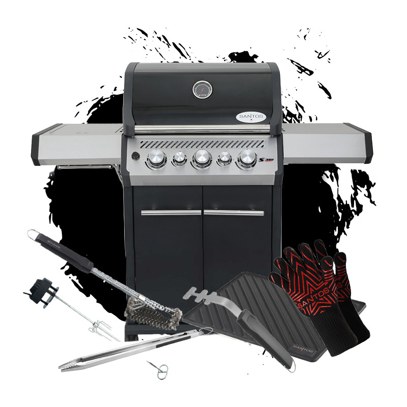 SANTOS Gasgrill S-318 | Seiten- & Heckbrenner | Black inkl. Zubehör | Firmenbundle SANTOS Gasgrill S-318 | Seiten- & Heckbrenner | Black inkl. Zubehör | Firmenbundle