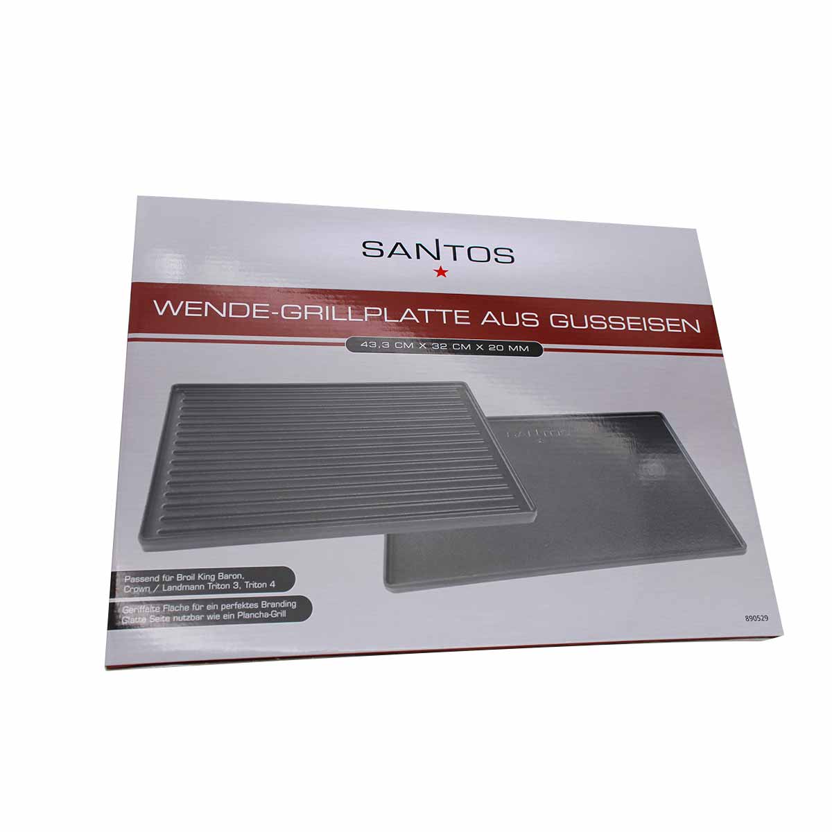SANTOS Wende-Grillplatte Gusseisen für Broil King Baron / Crown / Triton 3 / Triton 4 | 43,3 x 32 cm