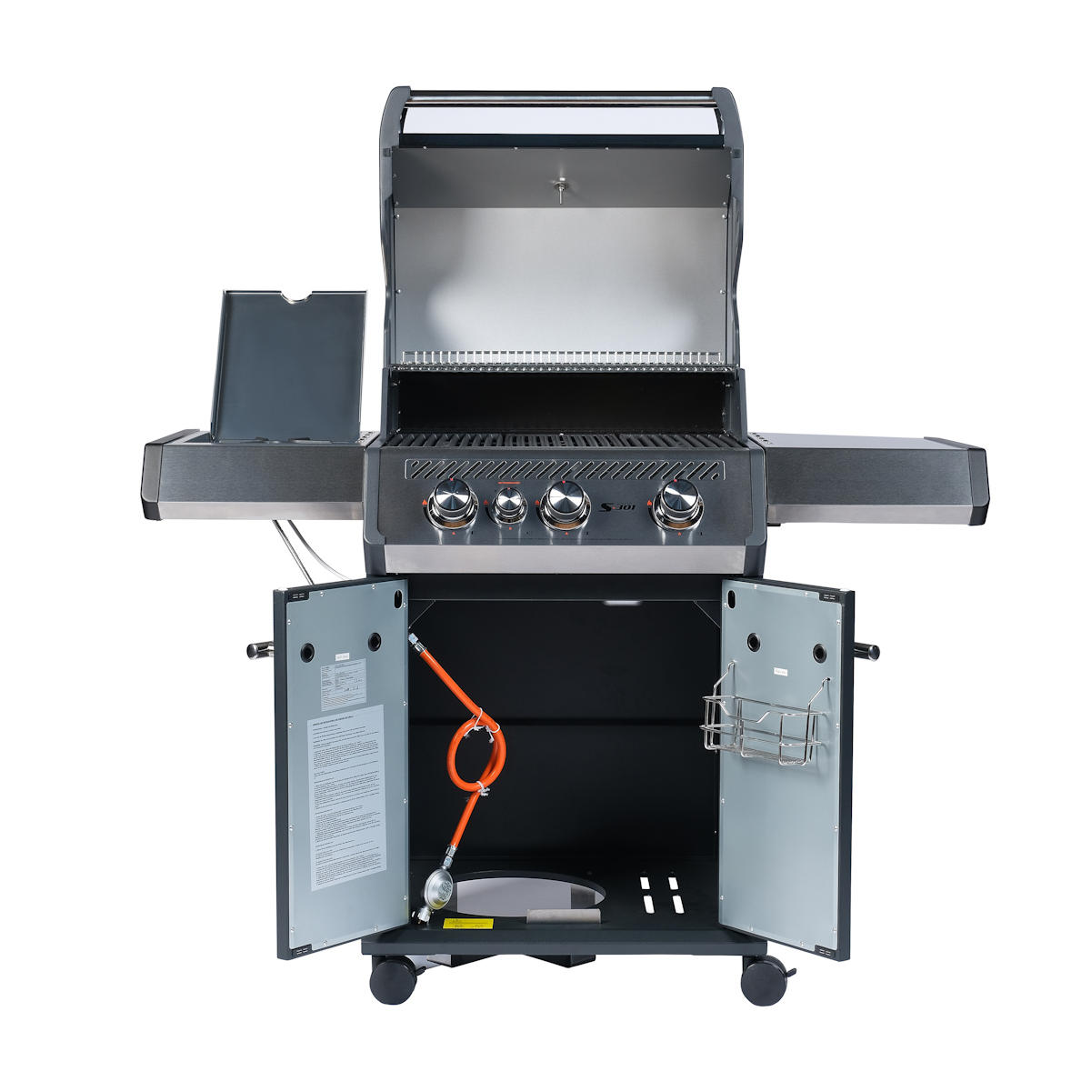 SANTOS Gasgrill S-301 mit Seitenkocher, Schwarz, Inkl. Rostheber SANTOS Gasgrill S-301 mit Seitenkocher, Schwarz, Inkl. Rostheber