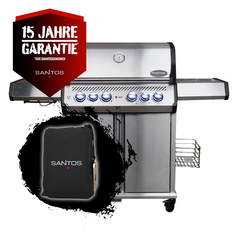 SANTOS S-418 Pro Edelstahl | Seiten- & Heckbrenner inkl. Abdeckhaube | TST
