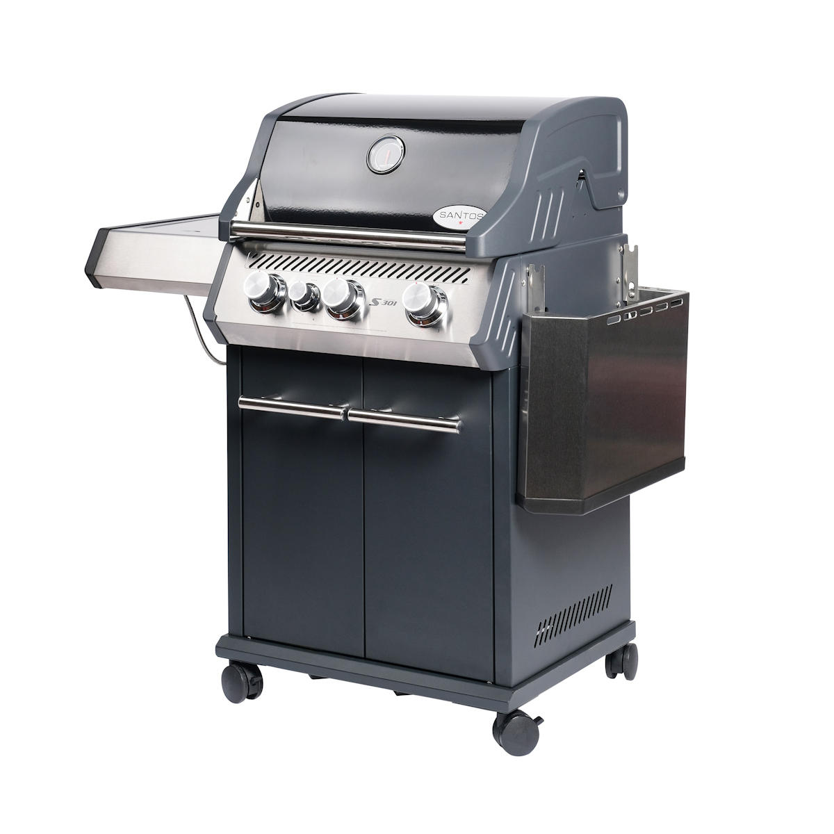 SANTOS Gasgrill S-301 mit Seitenkocher, Schwarz, Inkl. Rostheber SANTOS Gasgrill S-301 mit Seitenkocher, Schwarz, Inkl. Rostheber