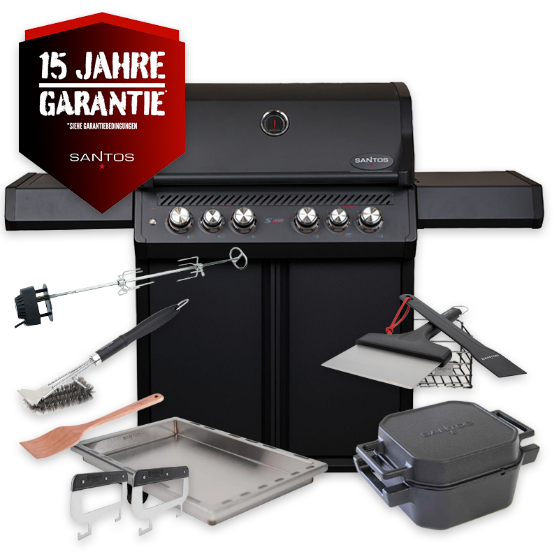 SANTOS S-418 Pro All Black Matt | Seiten- & Heckbrenner | Ready2Grill Bundle