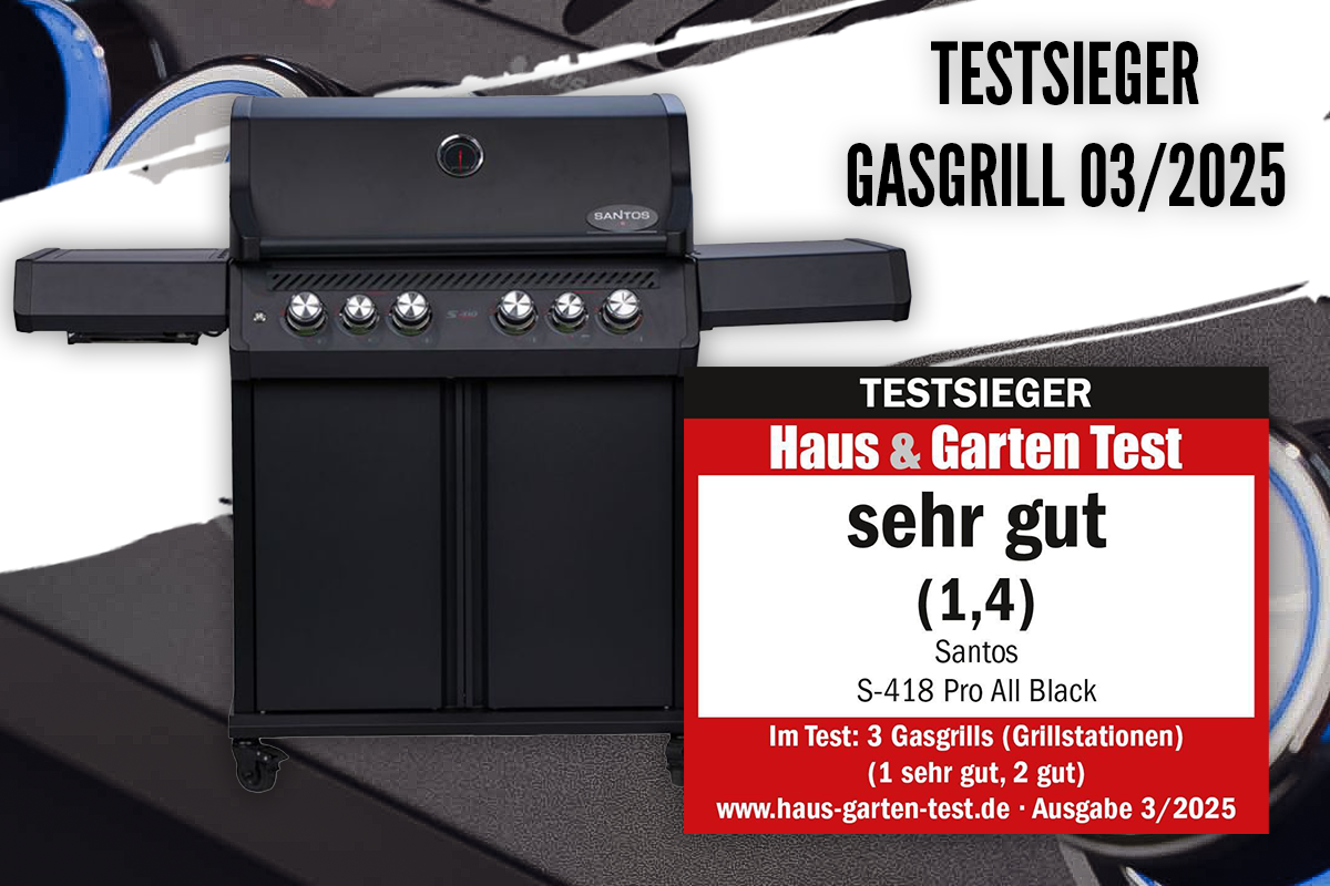 Unser S-418 Pro All Black ist Testsieger! Ausgezeichnet von Haus & Garten 03/2025. Sichert Euch jetzt Euren Testsieger aus der SANTOS Pro-Serie!