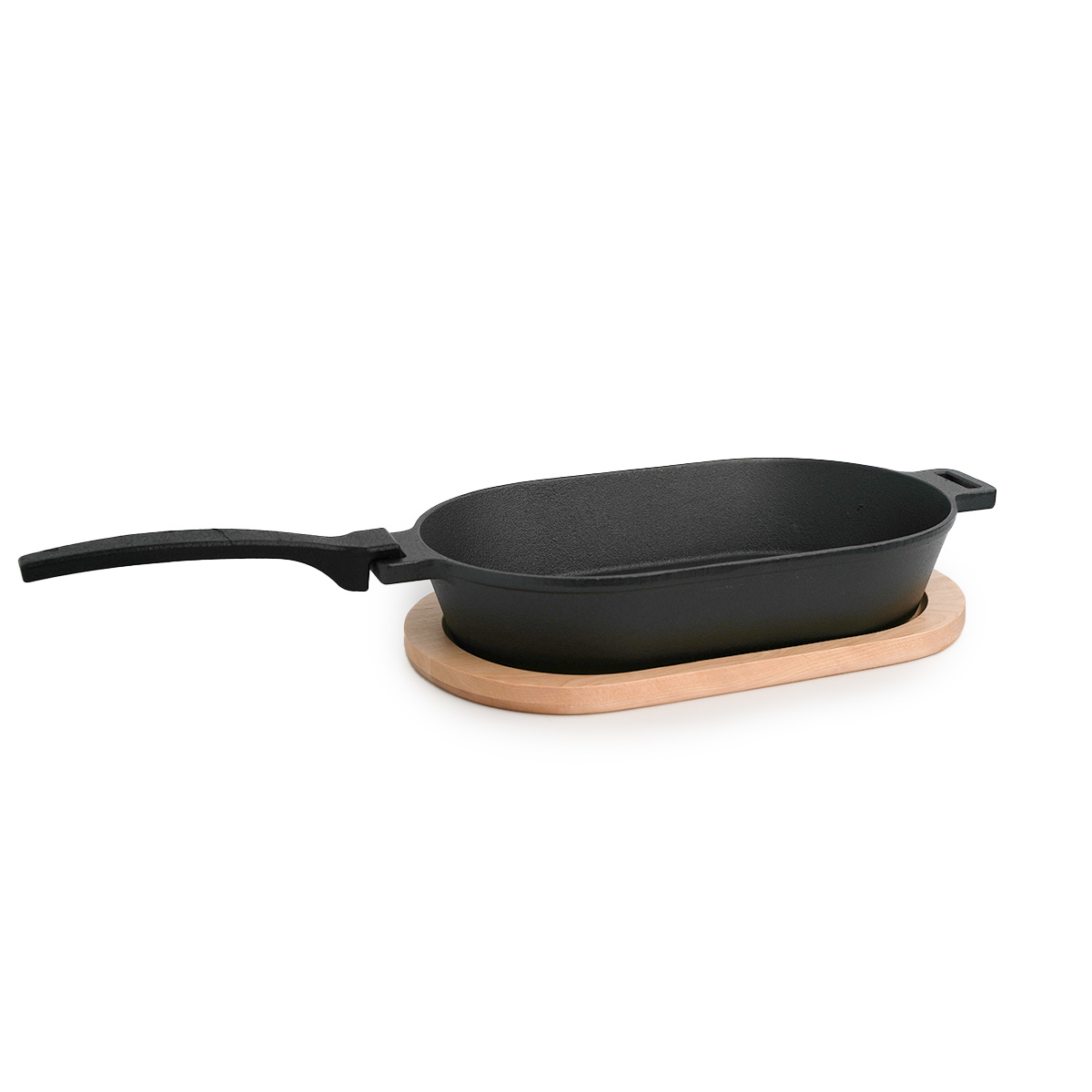 SANTOS Gusseiserne Grillpfanne | oval mit abnehmbarem Griff | 36 x 19 cm