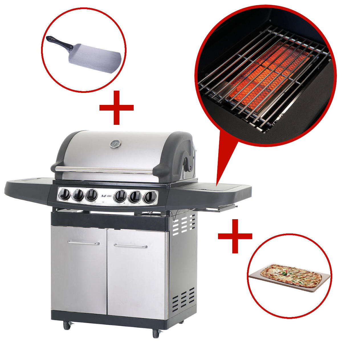 SANTOS M-418 mit Seiten- und Hinterbrenner inkl. Pizzaset SANTOS M-418 mit Seiten- und Hinterbrenner inkl. Pizzaset