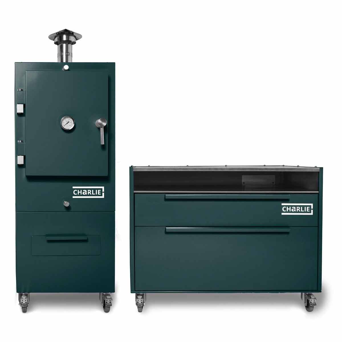 Charlie Oven Beistellwagen, kombiniert mit Charlie Holzkohleofen