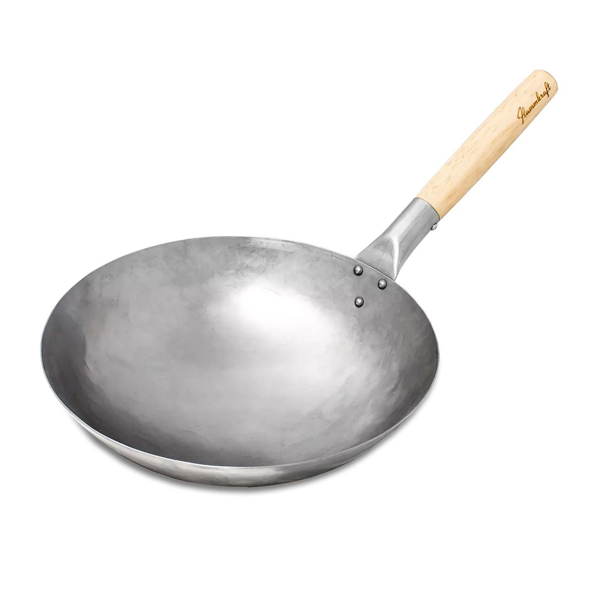 Stahlwok mit holzummanteltem Griff