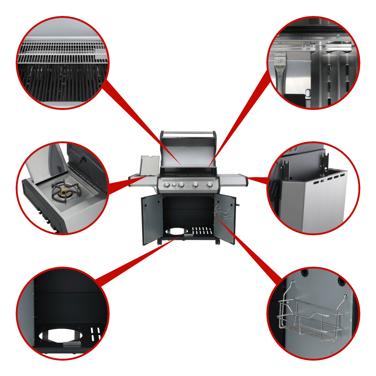 SANTOS Gasgrill S-401 mit Seitenkocher, Schwarz SANTOS Gasgrill S-401 mit Seitenkocher, Schwarz