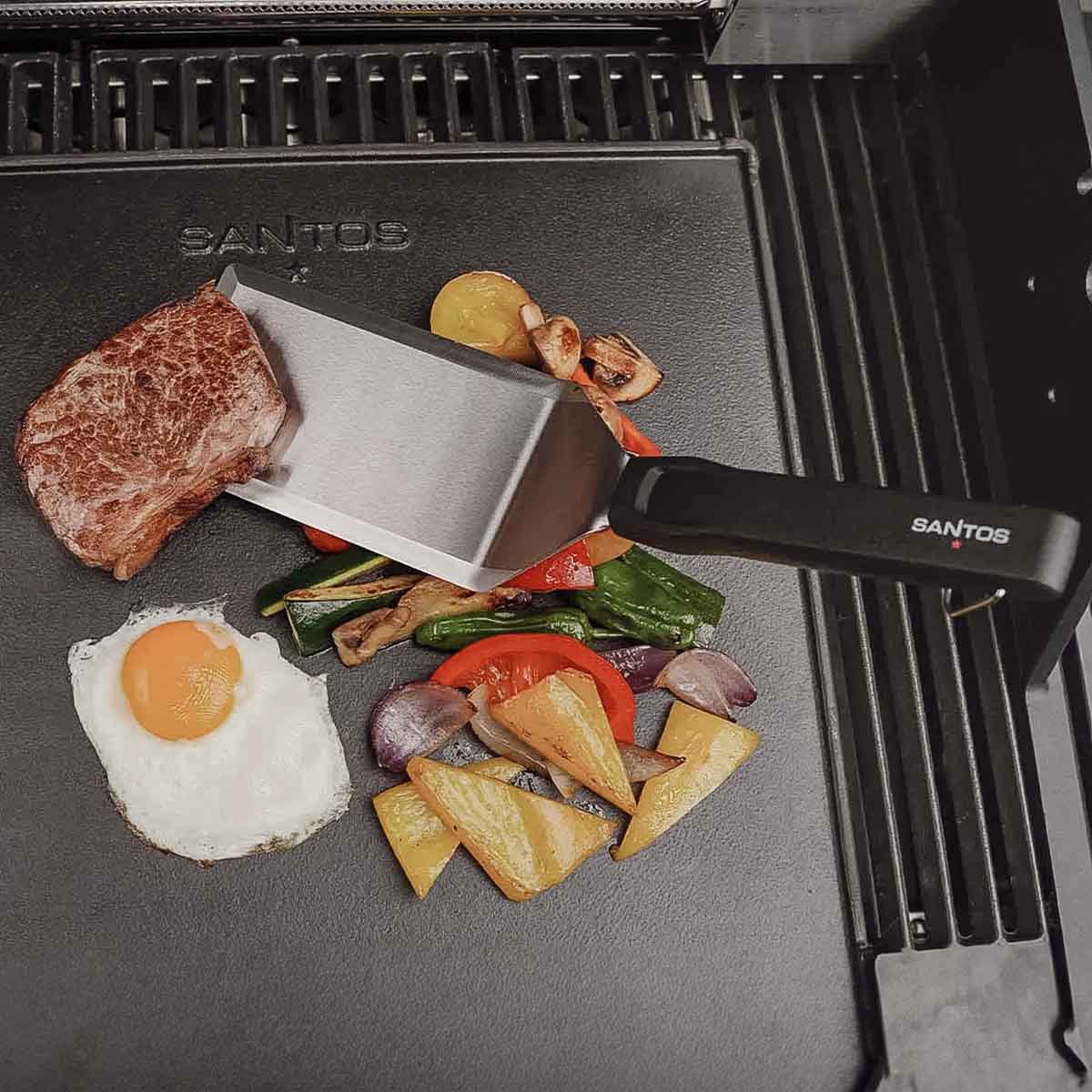 SANTOS 2-teiliges Edelstahl Spachtel-Set - 36x9,5cm - Extra breite  Grillspachtel - Burger, Plancha, Teppanyaki - Pfannenwender, Schaber,  Flachspachtel