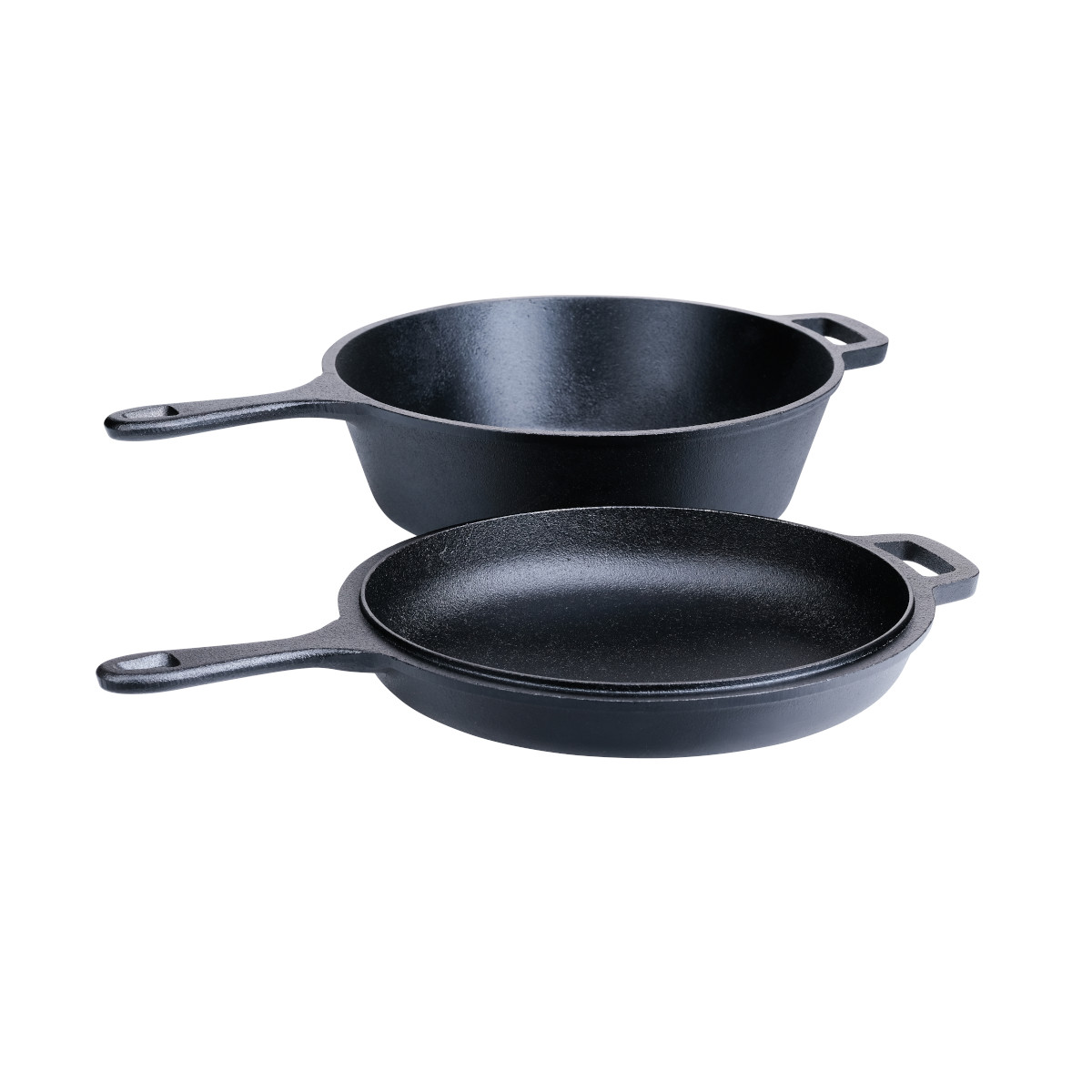 SANTOS Grillpfannen-Set Ø27cm - Gusseiserne Pfanne - Deckel - Schmoren,  Braten, Grillen, Backen - Gusseisenpfanne rund - Backofen, Feuer, Grill,  Herd