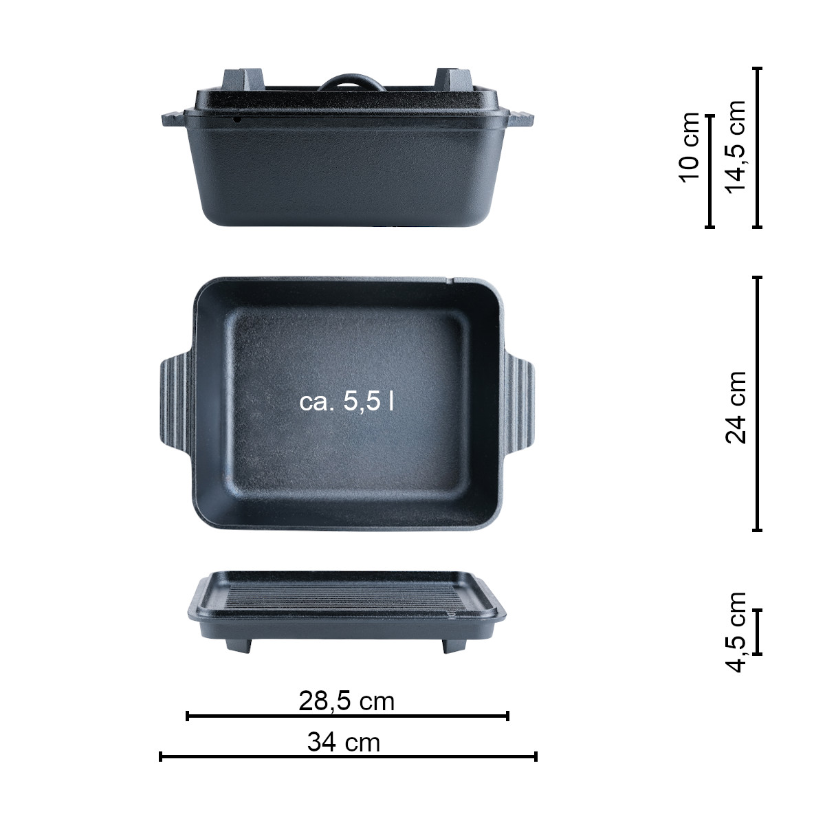 Santos Kastenform aus Gusseisen mit Deckel ca. 5,5 l Volumen