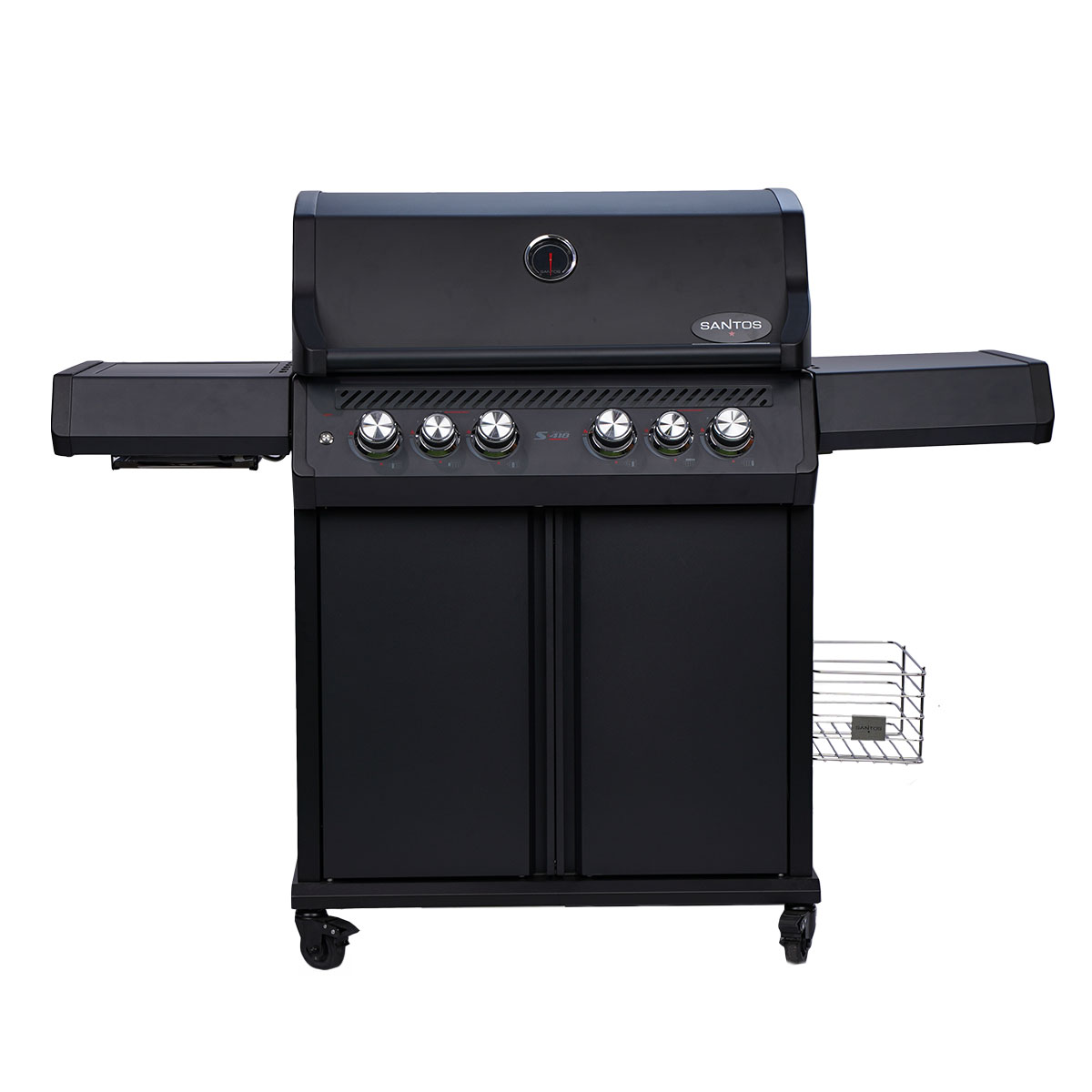 SANTOS S-418 Pro All Black Matt | Seiten- & Heckbrenner | inkl. Drehspieß & Abdeckhaube