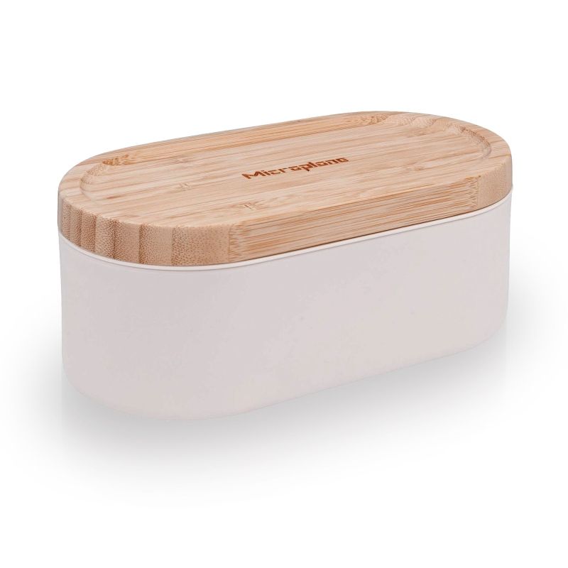 Microplane Reibe mit Auffangbehälter Kaschmir Weiß Bambus