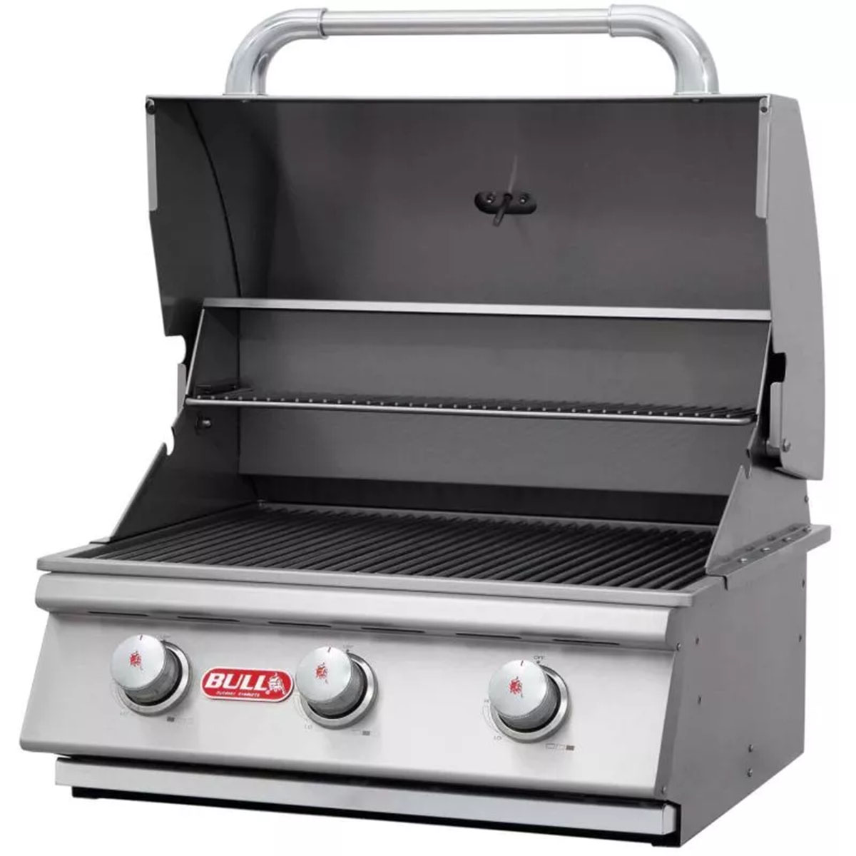 Bull Steer Einbau Gasgrill mit geöffnetem Deckel