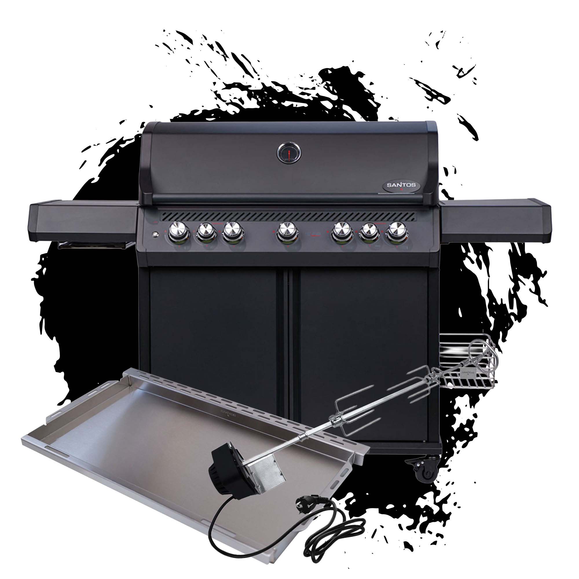 Santos S-518 PRO All Black inkl. SANTOS XXL Plancha & Drehspieß