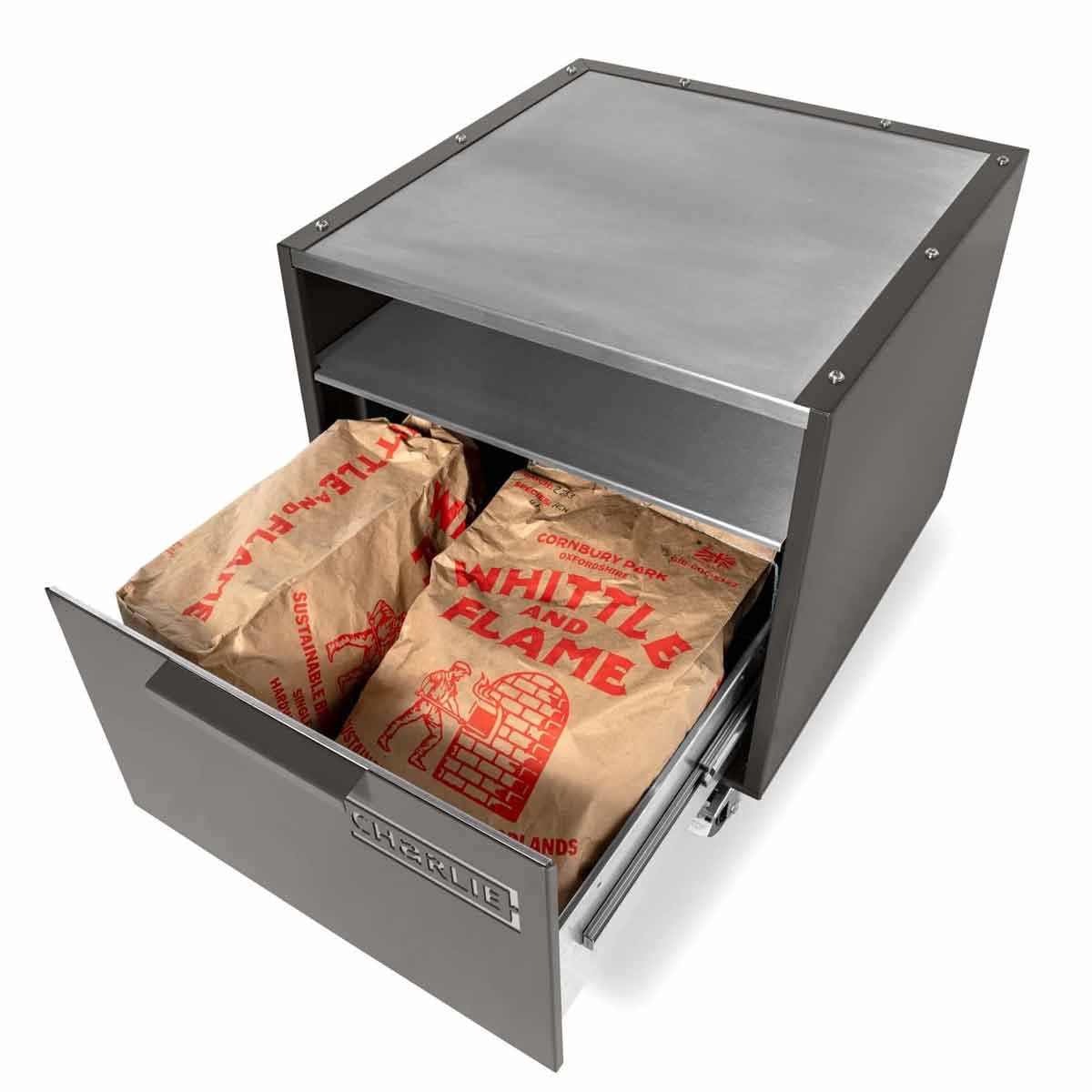 Charlie Oven Unterwagen, mit Holzkohle befüllte Schublade