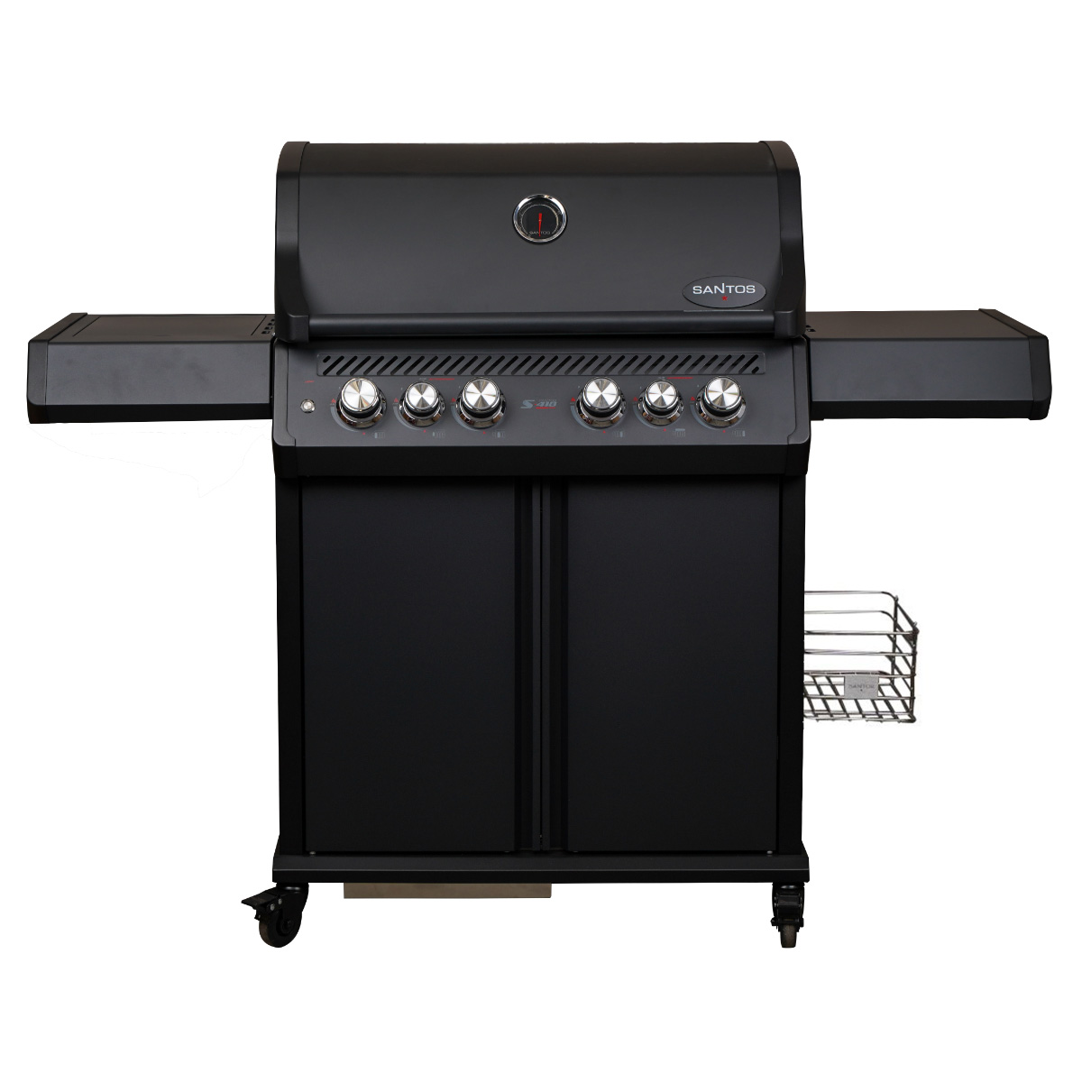 SANTOS S-418 Pro All Black Matt | Seiten- & Heckbrenner | inkl. Drehspieß & Abdeckhaube