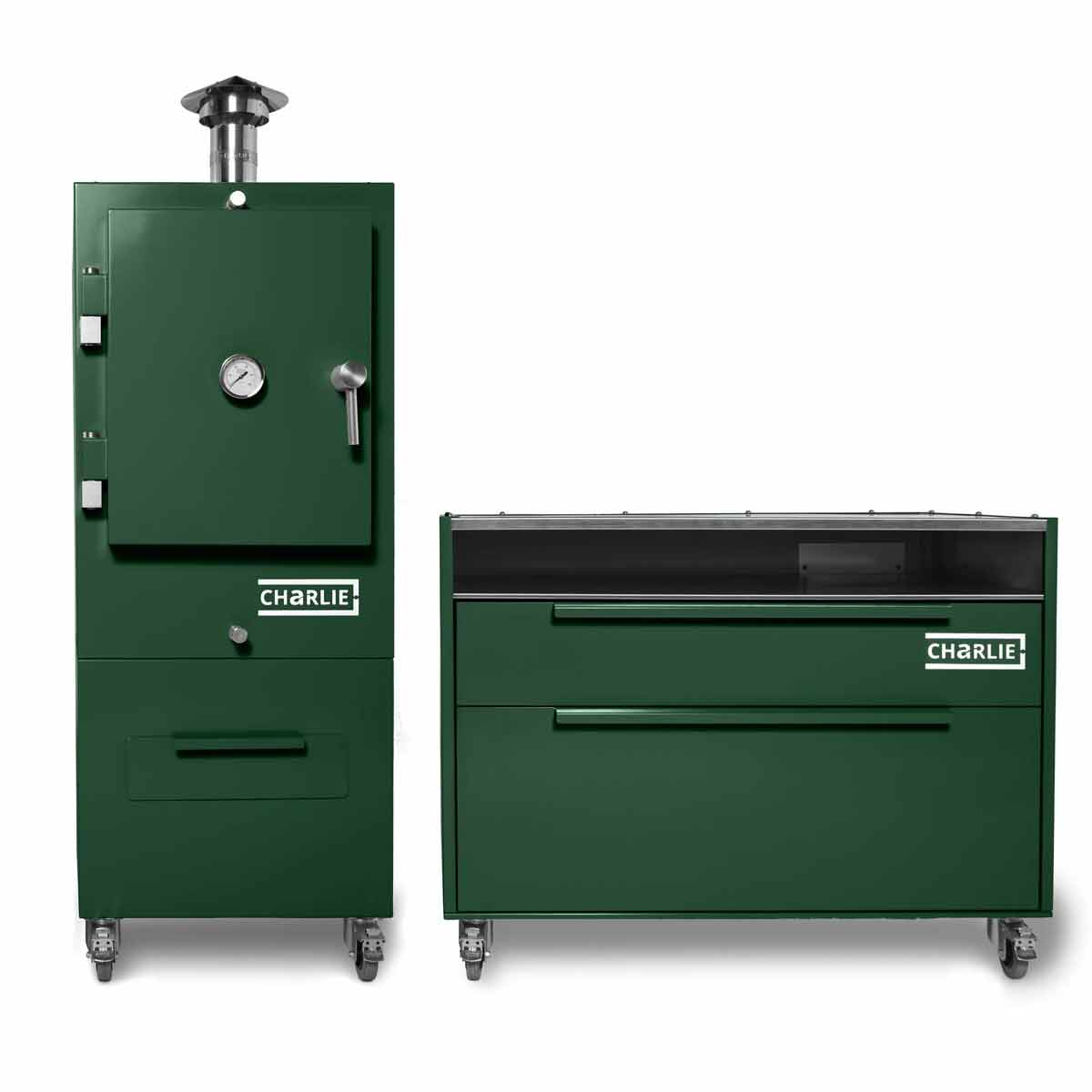Charlie Oven Beistellwagen, kombiniert mit Charlie Holzkohleofen
