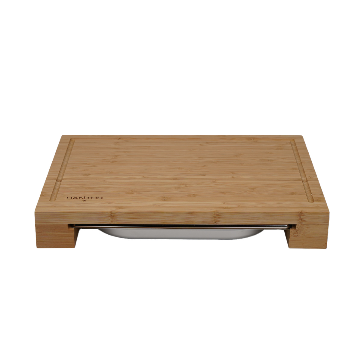 SANTOS Schneidebrett Bambus mit Edelstahl-Auffangschale
