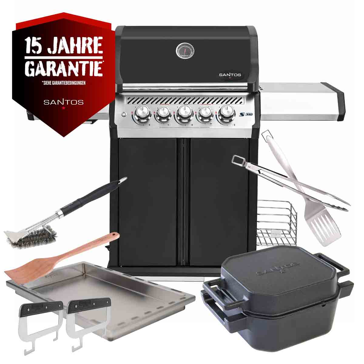 SANTOS S-318 Pro | Seiten- & Heckbrenner | Schwarz | Ready2Grill Bundle