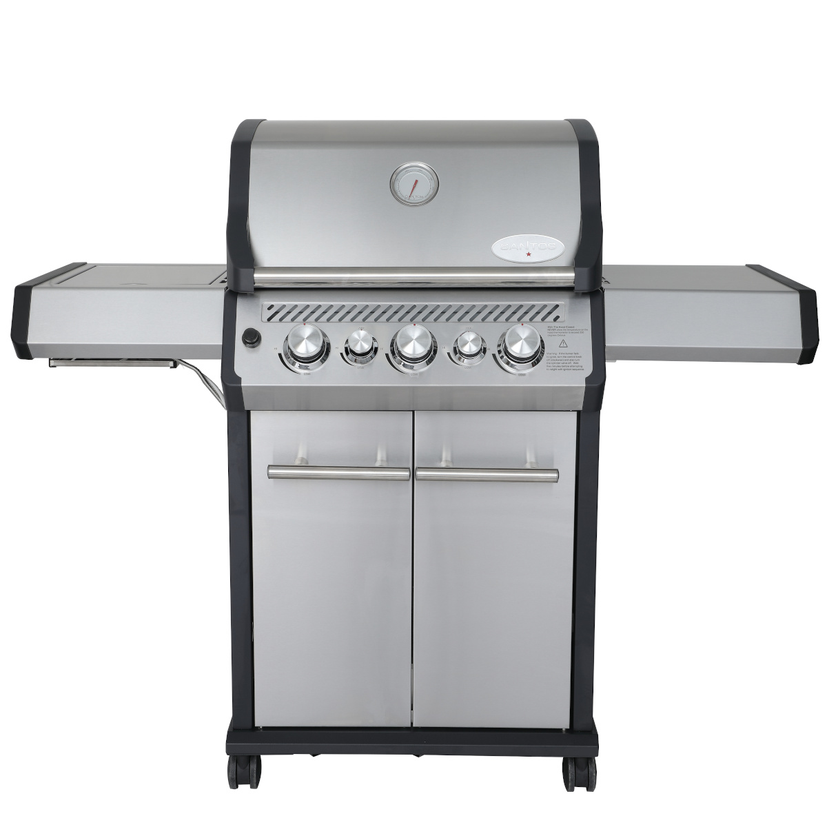 SANTOS Gasgrill S-318 | Seiten- & Heckbrenner, Edelstahl inkl. Drehspieß, Rostheber & Silikonablage SANTOS Gasgrill S-318 | Seiten- & Heckbrenner, Edelstahl inkl. Drehspieß, Rostheber & Silikonablage