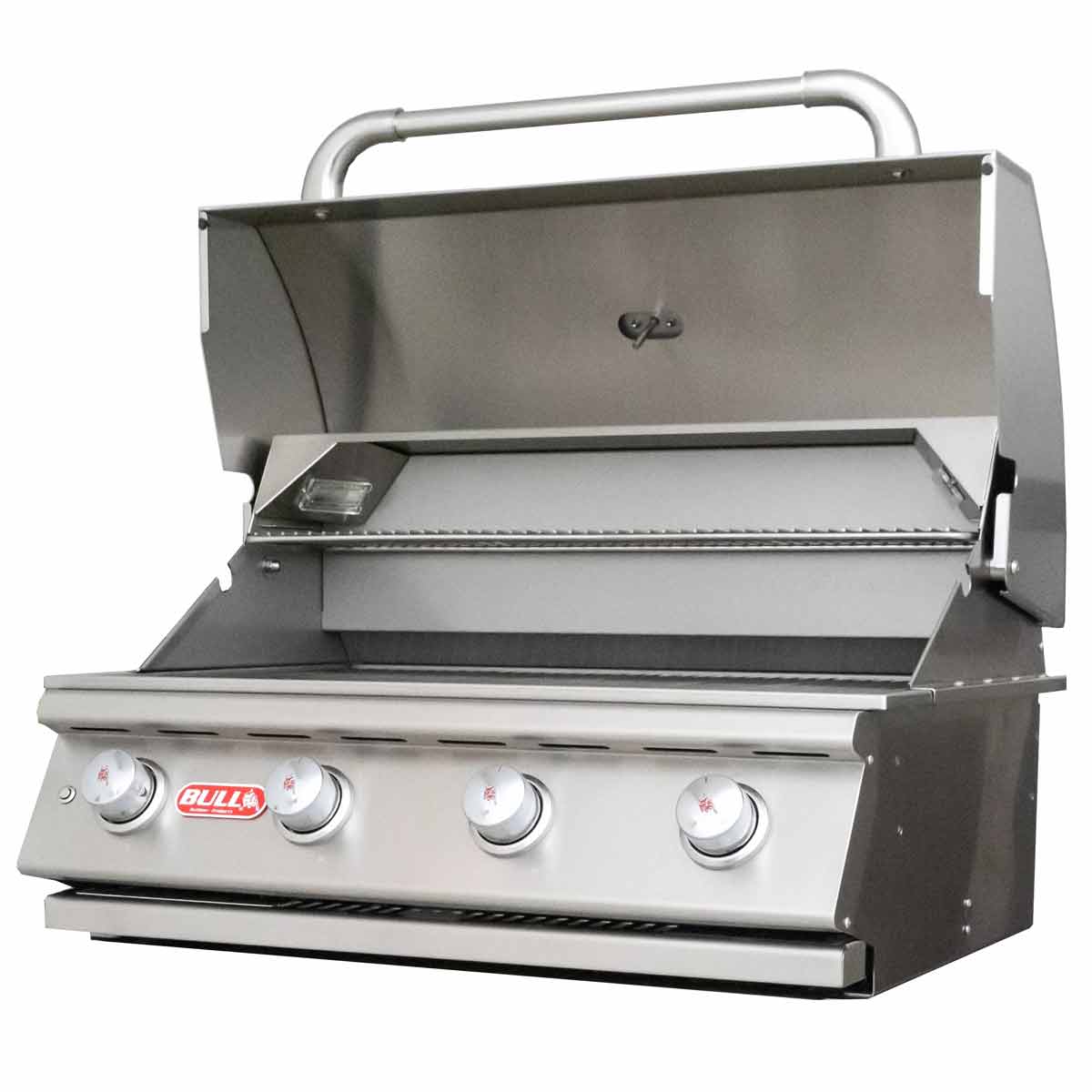 Bull Lonestar Einbau Gasgrill mit geöffneter Grillhaube