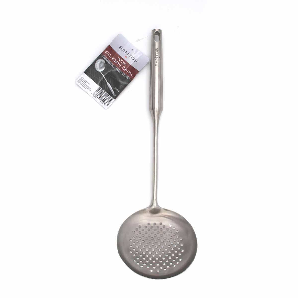 SANTOS Wokwender - Edelstahl - 10cm breiter Wokspatel - abgerundete Ecken -  Pfannenspachtel für große Grillpfannen, Woks & Grillkörbe - Pfannenwender