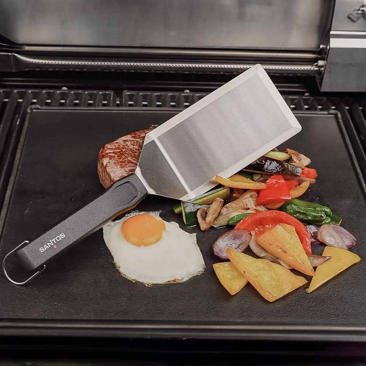 SANTOS 2-teiliges Edelstahl Spachtel-Set - 36x9,5cm - Extra breite  Grillspachtel - Burger, Plancha, Teppanyaki - Pfannenwender, Schaber,  Flachspachtel