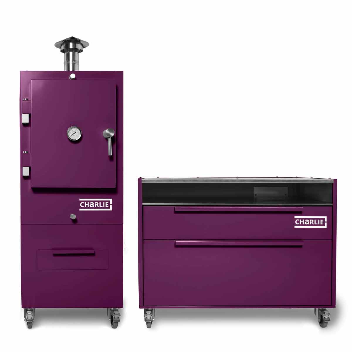 Charlie Oven Beistellwagen, kombiniert mit Charlie Holzkohleofen