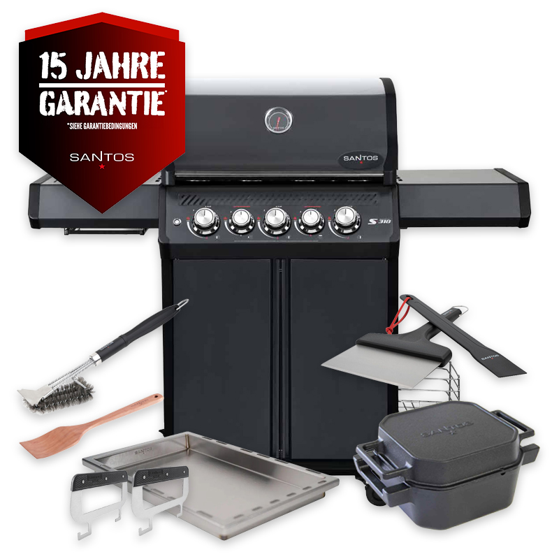 SANTOS S-318 Pro | Seiten- & Heckbrenner | All Black Matt | Ready2Grill Bundle