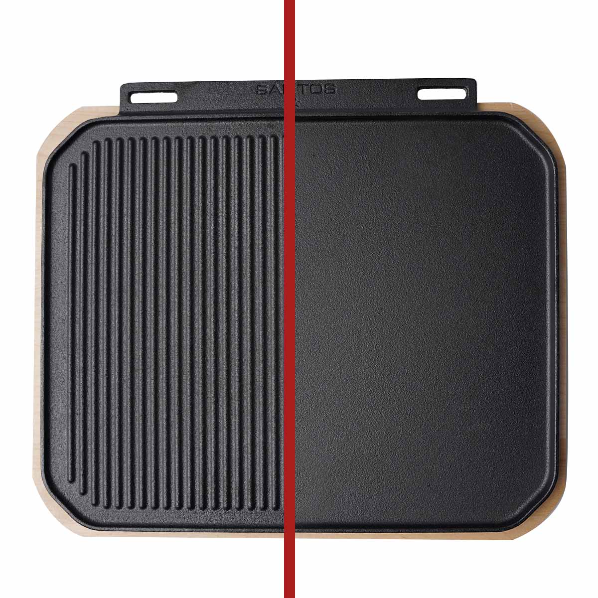 S Wende-Gussplatte mit Holzuntersetzer und abnehmbaren Griffen 40 cm x 32,25 cm x 1,9 cm S Wende-Gussplatte mit Holzuntersetzer und abnehmbaren Griffen 40 cm x 32,25 cm x 1,9 cm