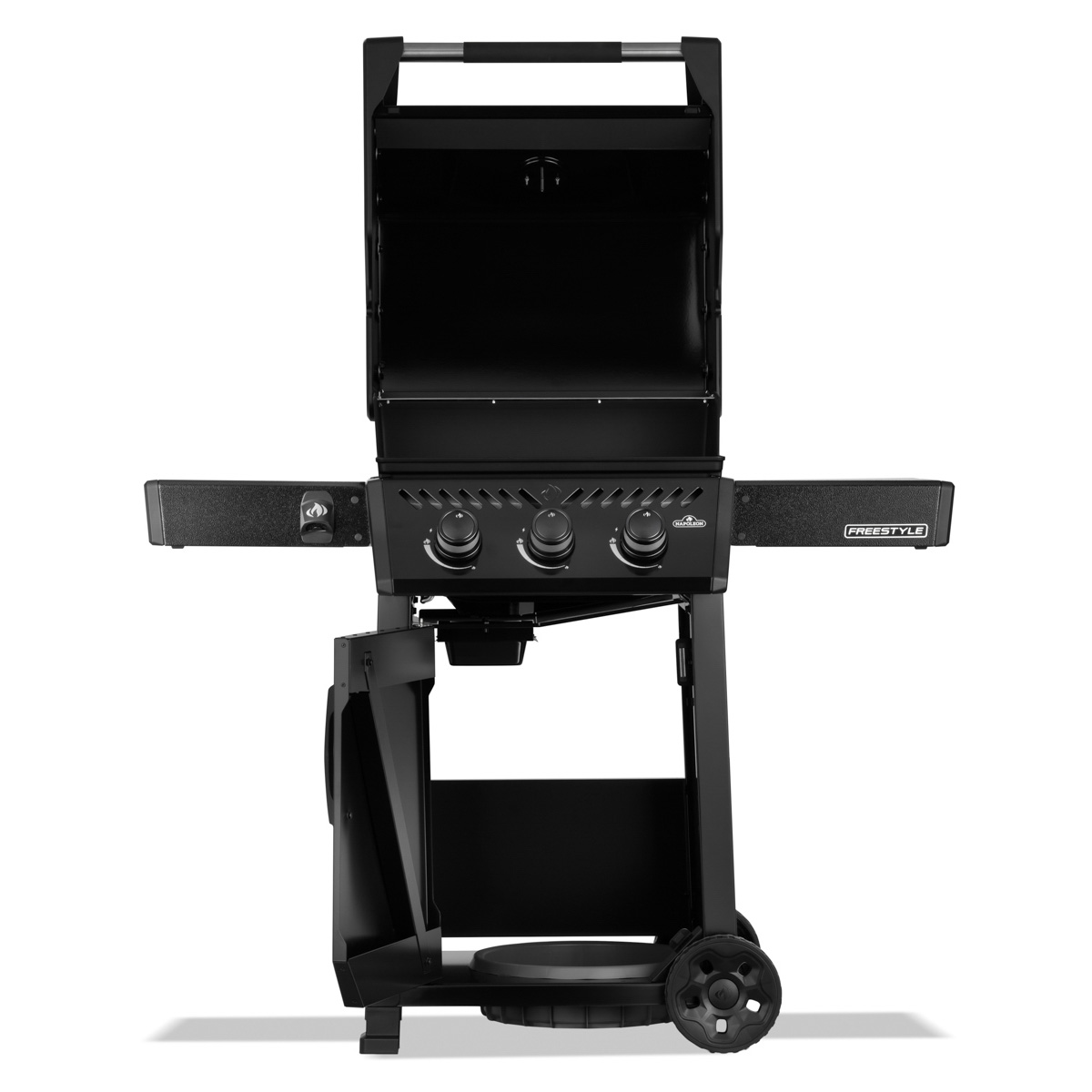 Napoleon Freestyle 425 in Schwarz, offene Haube und offene Tür