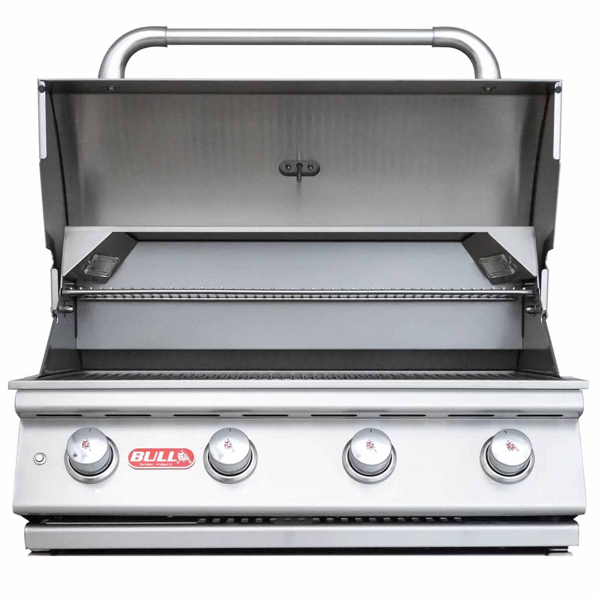 Bull Lonestar Einbau Gasgrill mit geöffneter Grillhaube