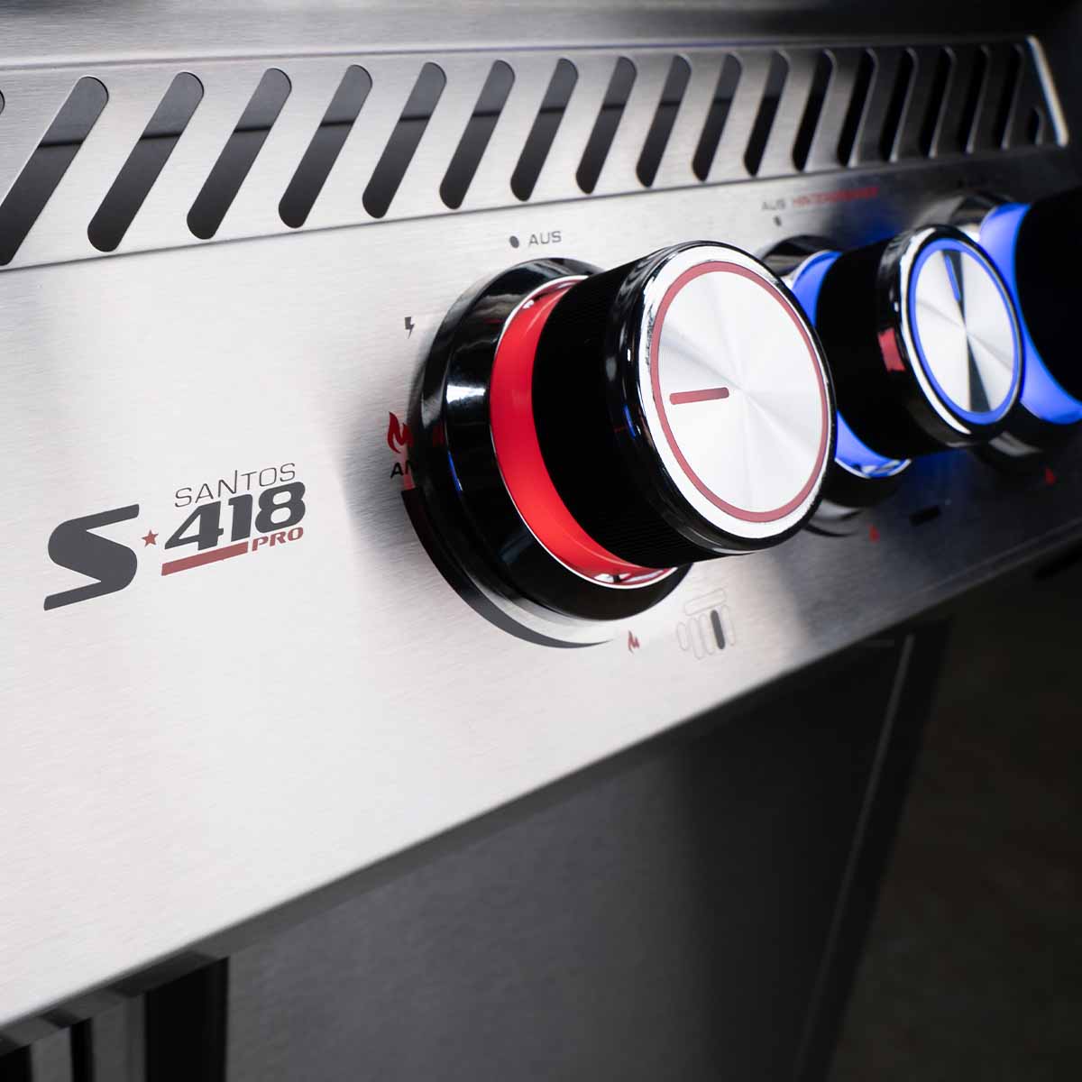 SANTOS S-418 Pro Edelstahl | Seiten- & Heckbrenner inkl. Abdeckhaube & Drehspieß | TST